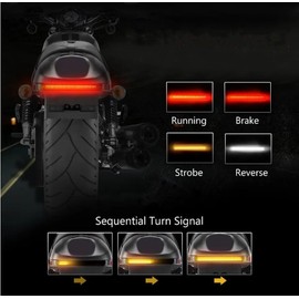 TooToo Motorcycle Tail Light Strip Aluminum Triple LED Sequential Turn Signal