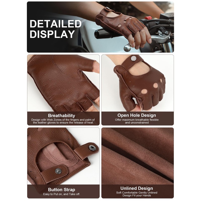 GSG SINCE 1998 Mens Genuine Leather Fingerless Gloves for Driving
