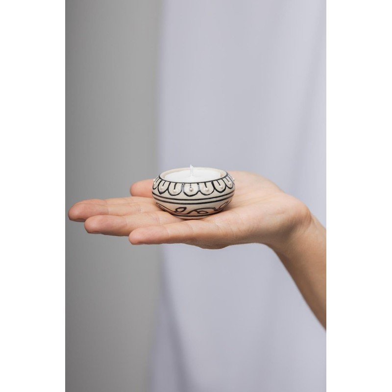 Set of 2 traditional tea light holders made of stoneware