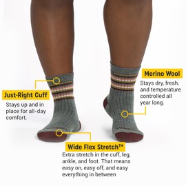 Wide Open Micro Crew Women's Socks - Merino Wool Socks for Women, Multi Stripe Everyday Wide Socks, Ankle Socks for Wide Feet - Taupe, Small
