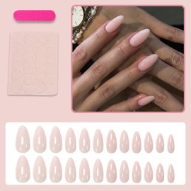 French Tip False Nails - 24PCs Short Almond Press on Nails - Nude Sweet Simple Full Cover Acrylic Press on Nails - Natural Glue on For Women Daily Wear Nail Art