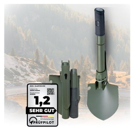 ESYA® Camping | Folding Shovel Made of High Quality Carbon Steel | 12 Functions | Shovel, Pickaxe, Compass | Camping Shovel, Camping, Garden, Hiking, Survival, Army, Army, Military, German Army