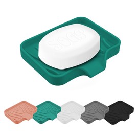 Soap Dish, KIACFFH Soap Sponge Holder for Kitchen Sink Soap Holder Tray Silicone Soap Dish for Shower for Bar Kitchen Home Bathroom (4.7x3.9in, Blackish Green)