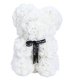 Unique Cute Bear Shape Simulation Artificial Rose Flower with Bowknot Decor for Valentine's DayWhite