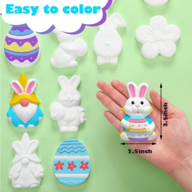 Sinmoe 12 Sets Easter Painting Kit for Kids Unpainted DIY Ceramic Figurines Paint Your Own Figurines Easter Egg Bunny Gnomes Carrot Flower Refrigerator Magnets Easter Basket Stuffers for Toddler