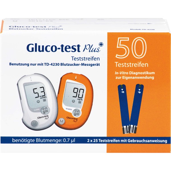 Aristo Gluco-test Plus Blutzuckerteststreifen für Blutzuckermessgerät TD-4230, 50 St. Teststreifen