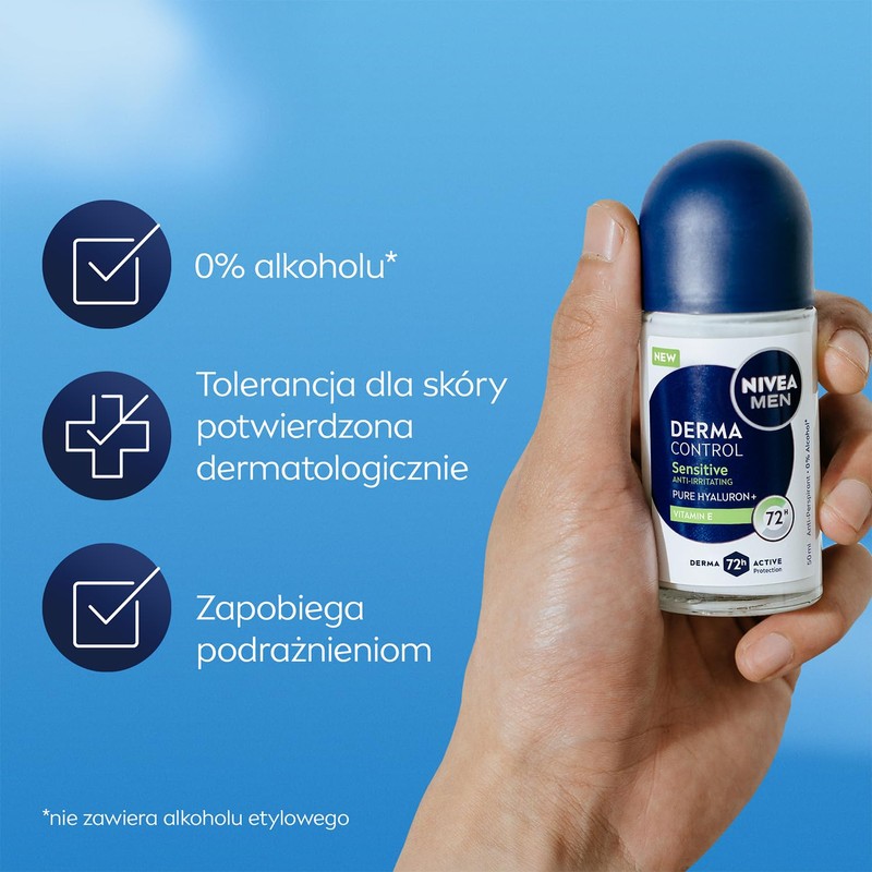 NIVEA MEN Derma Control Sensitive Herren Antitranspirant 72h Kugelschutz mit