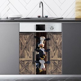 Homega Heifer Dishwasher Cover Funny Cow Magnet Sticker, Farm Animal Fridge Decal Magnetic Refrigerator Door Panels, Kitchen Home Appliances Decor Stickers, Magnet: 23 Inch x26 Inch