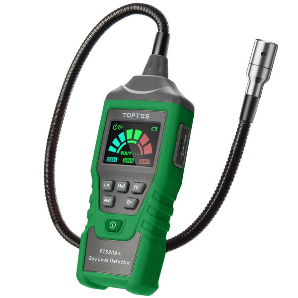 TopTes PT520A+ Rechargeable Gas Leak Detector, Natural Gas Detector with 43.5cm Long Probe, Checking Combustible Gas Leaks Like Natural Gas, Propane, Methane, Butane for Home, HVAC and RV - Green