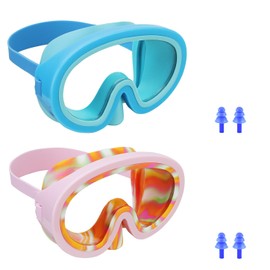 Swimming Goggles for Kids Diving Swim mask Glasses Snorkeling for Children Aged 3-8 Snorkel Dive mask 2 Pack Pink+Sky Blue
