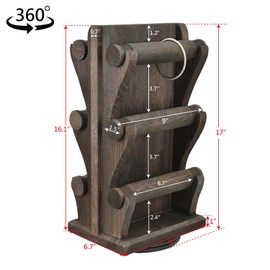 Ikee Design Two-Sided Rotating Wooden Jewelry Bracelet Display Stand-6 Removable Holders, 3 Tier Bar Bangle Organizer-Perfect for Bracelets and Jewelry Display, Dark Brown Color