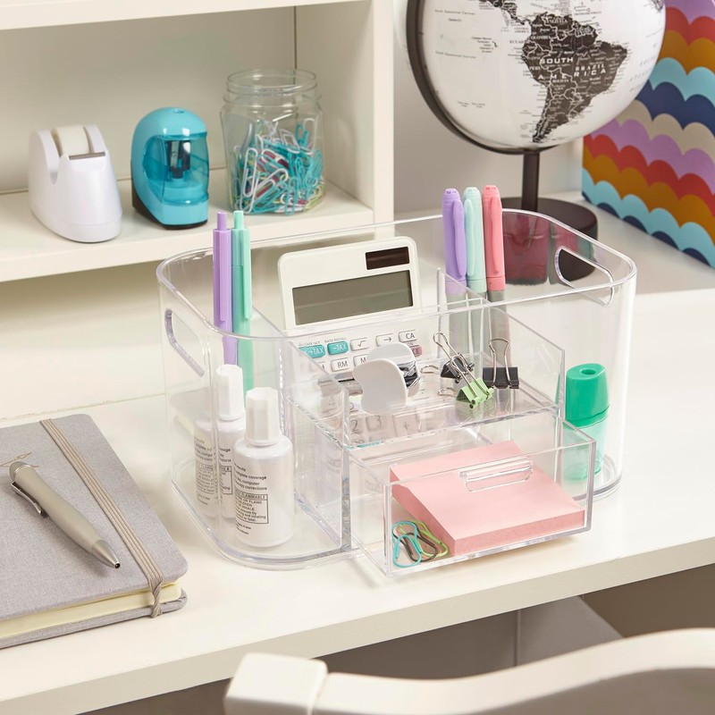 STORi Bliss Clear Makeup Organizer for Countertop, Divided Bathroom Organizer
