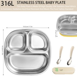 Stainless Steel Plate Baby Plate with Suction Cup, Children's Plate with Suction Cup, Non-Slip Baby Tray with Children's Tableware and Transparent Lid, A Good Helper for Baby Eating