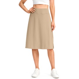 Viodia 25" Knee Length Long Skorts for Women with Pockets Dressy Casual Midi Skort Summer Travel Modest Skirts, Light Khaki, Medium