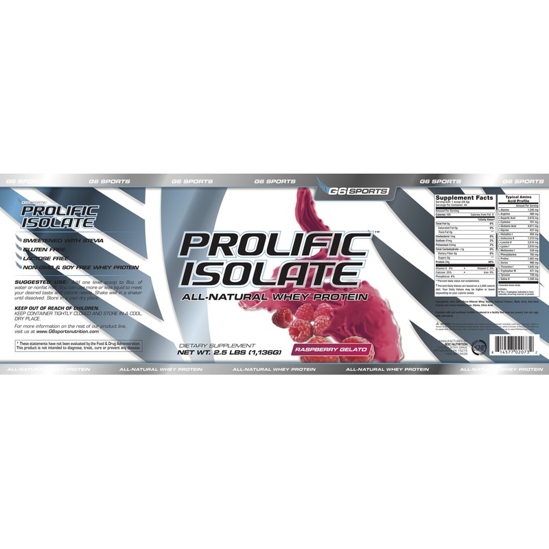 G6 Sports Nutrition Prolific Isolate All Natural Whey Protein Isolate