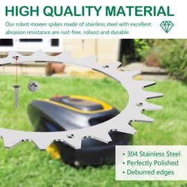 Stainless Steel Spikes for McCulloch Robotic Lawnmower, Spikes for McCulloch Robotic Lawnmower ROB R600/R800/R1000, Robot Lawn Mower Wheel Spikes with 12 Screws, Traction Improvement for Robot