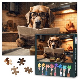 Labrador Dog Reading Newspaper Jigsaw Puzzles 1000 Pieces for Adults Decompression Puzzle Games Home Decor Dog Puzzles for Adults Birthday Party Gifts for Puzzle Lovers 70 cm x 50 cm