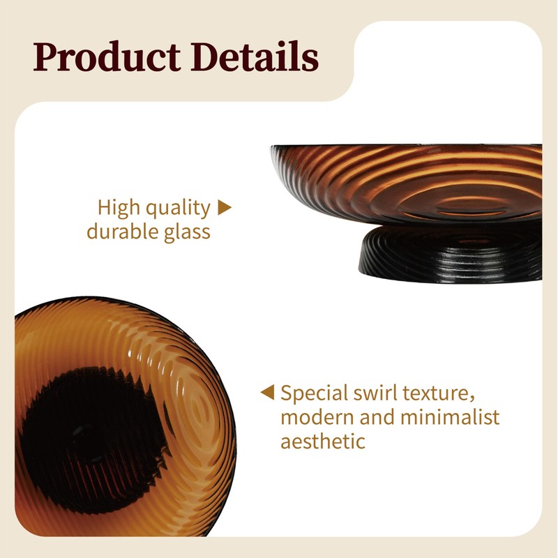 seicasaya 12” Ribbed Pedestal Decorative Bowl - Elegant Glass Centerpiece