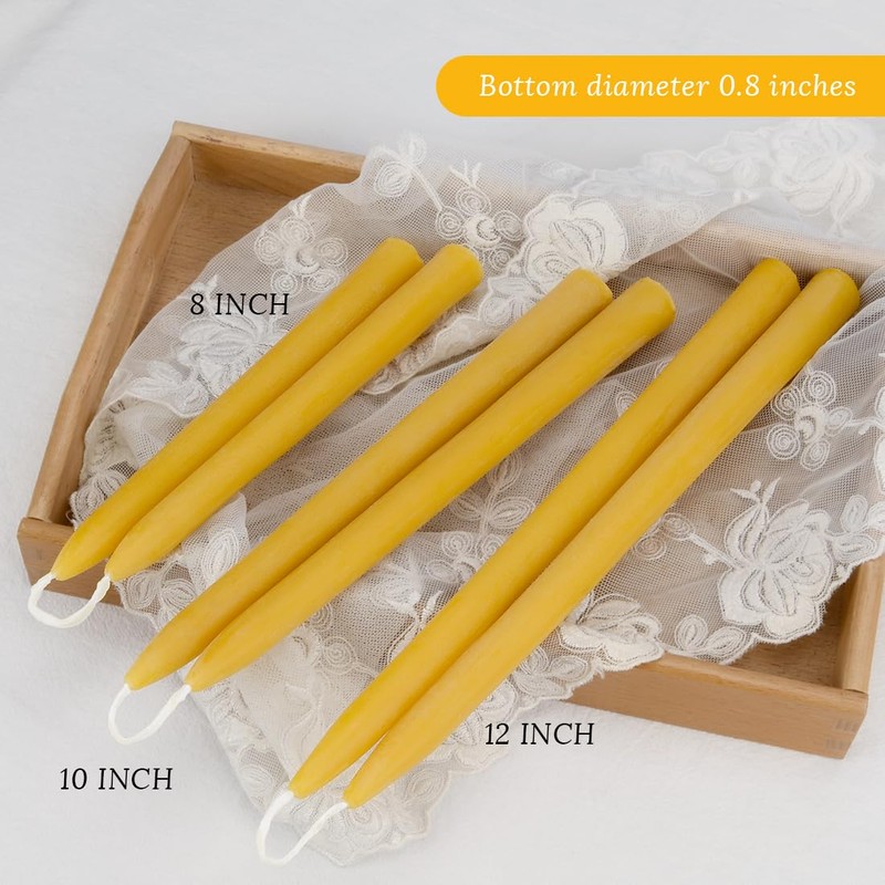 24 Pack Natural Beeswax Taper Candles in Bulk 10 inch