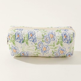 Pencil Case Office College School Storage Bag Pouch Holder Box Organizer Makeup Pouch Cosmetic Bag Aesthetic Cute Pen Case for Girls Boys Kids (Blue flowers)