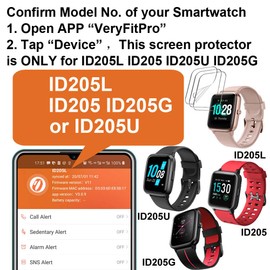 smaate Soft Screen Protector for ID205L ID205S ID205U ID205 Veryfitpro smartwatch Compatible with 1.3” Fitpolo HAFURY ID205L, Overfly LIVIKEY EW1 1.3”, TPU, 6 pieces