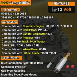 12V 5260632 4937766 Fuel Transfer Pump for Cummins ISB ISC 3.9L 5.9L 8.3L For Cold Planer PM-565 For Landfill Compactor 836 For Track-Type Tractor D10N D8L D9L For # 5260634 3968190 3968188