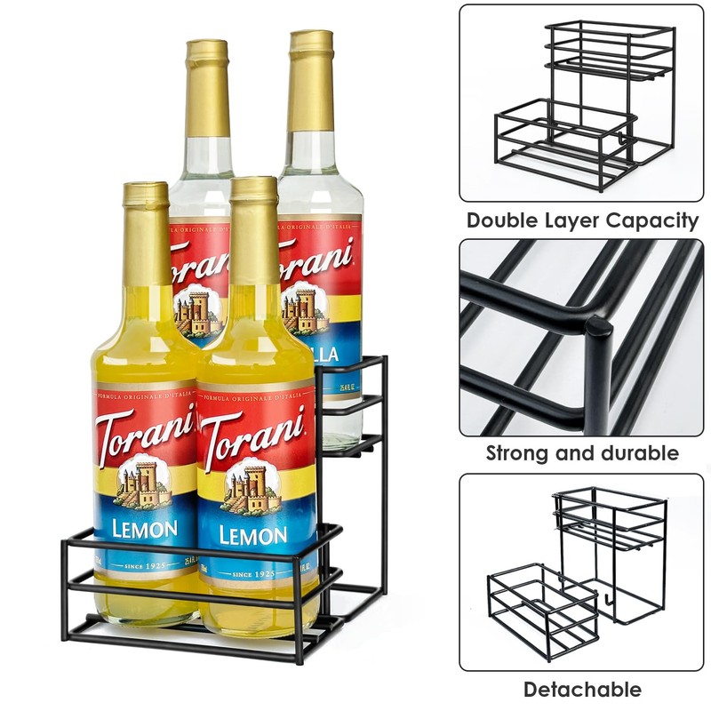 MCSAPIL Coffee Syrup Rack (4 Bottle Capacity)，Coffee Syrup Organizer for