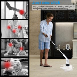 Motorized Rotary Scrubber 2024 New Cordless Shower Scrubber with 9 Interchangeable Brush Heads, PX7 Waterproof Adjustable Long Handle Power Cleaning Brush，for Bathroom, Floor, Kitchen