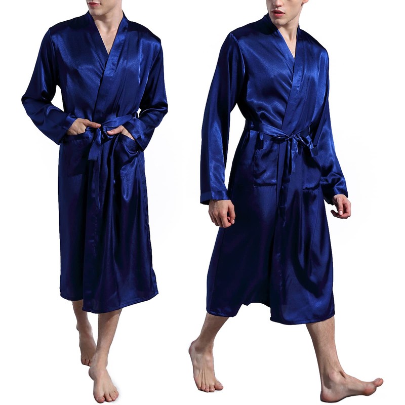 Nuofengkudu Unisex Bathrobe Satin Long Kimono Dressing Gown Lightweight Sauna