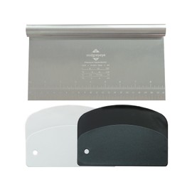 Midgreyeye 3 Set Dough Scraper, Large Stainless Steel Dough Cutter with Measuring Scale, Plastic Bench Scraper, Flexible Dough Scraper, Kitchen Scraper, Kitchen Utensil (8.7 * 4.6+5.3 * 3.6 in)