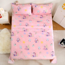 LONAVA Full Sheet Set Kids - Mermaid 4 Pieces Soft Cute Microfiber Bed Sheet for Boy Girls Teens, Oeko Texted Breathable Cooling Fabric & Deep Pocket Full Elastic Sheets