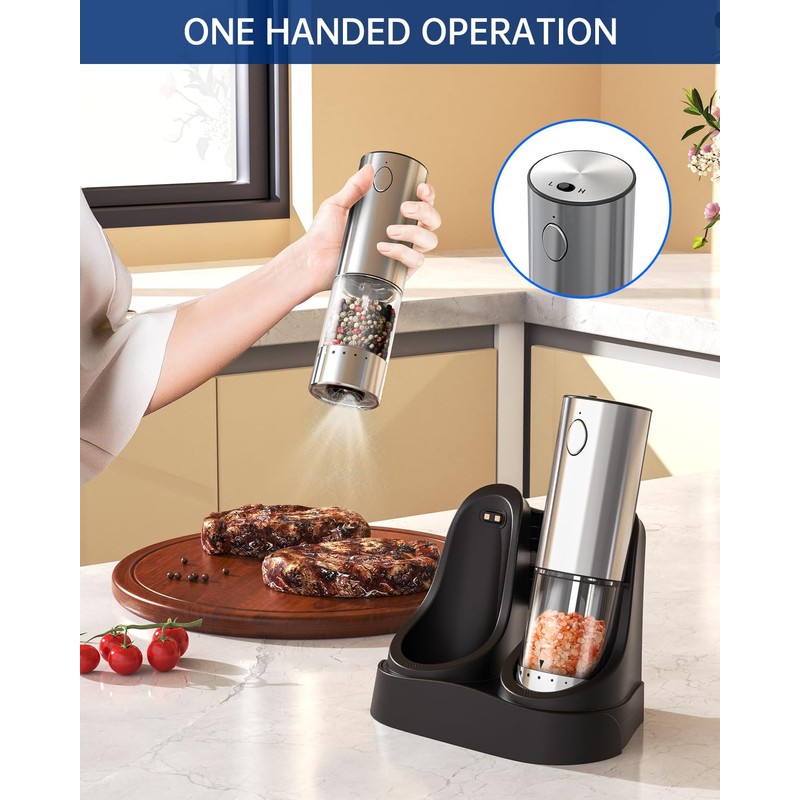 CIRCLE JOY 2-Speed Electric Salt and Pepper Grinder Set Rechargeable