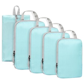 5Pcs Compression Packing Cubes for Suitcases, Ultra Space saving Self Compression Organizer, Packing Cubes Compression Set, Compression Bags for Travel Backpack Luggage (Blue)