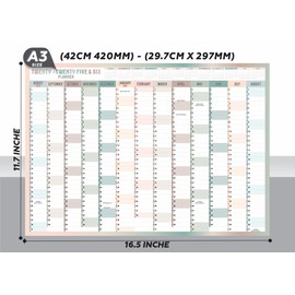 2025 2026 Wall Planner A3 Mid Year Academic Calendar Annual Study Chart Large Yearly Planner Aug to Aug Full Academic Year Planning Organizer School Office Work Poster 29.7 x 42.0 cm (Folded)(1Pc)