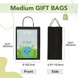 MESHA Gift Paper Bags 200 PACK 8x4.25x10.5'' Black Medium Shopping Kraft Bags Bulk with Handles Reusable for Business,Grocery,Birthday,Wedding,Kids Party,Favors