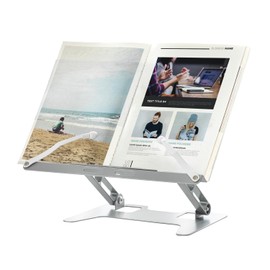 Honagu Book Stand for Reading, Metal Adjustable Book Holder, Foldable Cookbook Documents Stand for Textbooks, Music Books, Recipe, Cookbooks, Magazines, Tablets, Laptops (Silver)