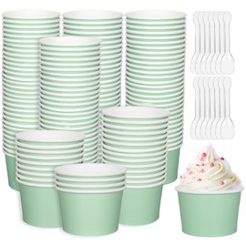 JarThenaAMCS 120Pcs Sage Green Disposable Paper Ice Cream Cups with Spoons 8oz Solid Color Yogurt Dessert Bowls Party Supplies for Baby Shower Wedding Birthday