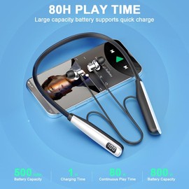 LAMA Bluetooth 5.4 Headphones Sports Earphones 80 Hours Playtime Noise Cancelling Wireless Sports Headphones In-Ear Headset with LED Display Game Mode Neckband for Hiking Running White