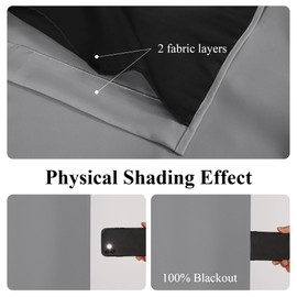 PONY DANCE 100% Blackout Curtains, Thick Double Layer Light Blocking Drapes, Thermal Insulated Noise Reducing Black Out Curtains for Bedroom Living Room with Black Liner, 52 x 95 Inch,Silvery Grey