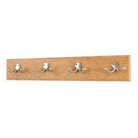 PEG AND RAIL Solid Cherry Wall Mounted Coat Rack with Satin Nickel Double Style Coat Hooks - Made in The USA (Natural, 20" x 3.5" with 4 Hooks)
