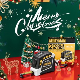 Alloyman Digital Tape Measure, 2-in-1 5M Tape Measure with 50 Memory Slots, 6 Units, 4 Measuring Modes, Automatic Locking, Adjustable Magnetic Hook, Waterproof, Shockproof and App Sync
