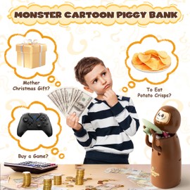 Wood Homing Children's Cartoon Money Box - Kawaii Anime Piggy Bank Automatic Swallow Coins with Burping Sound Cute Digital Money Saving Box for Boys Girls Adult Birthday Room Decoration