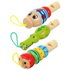 3pcs Kids Colorful Cartoon Animal Wooden Whistle Music Instrument Developmental Educational Toy for Children Party Bag Filler Birthday Random Color