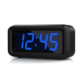 KWANWA Small Digital Alarm Clock, 1.2inch Dark Blue LED Digits, Adjustable Brightness, Dim Night Model, 12H/24H, Battery Operated, Wall Mount, Snooze, Clock for Kids Bedroom, Small Travel Clock