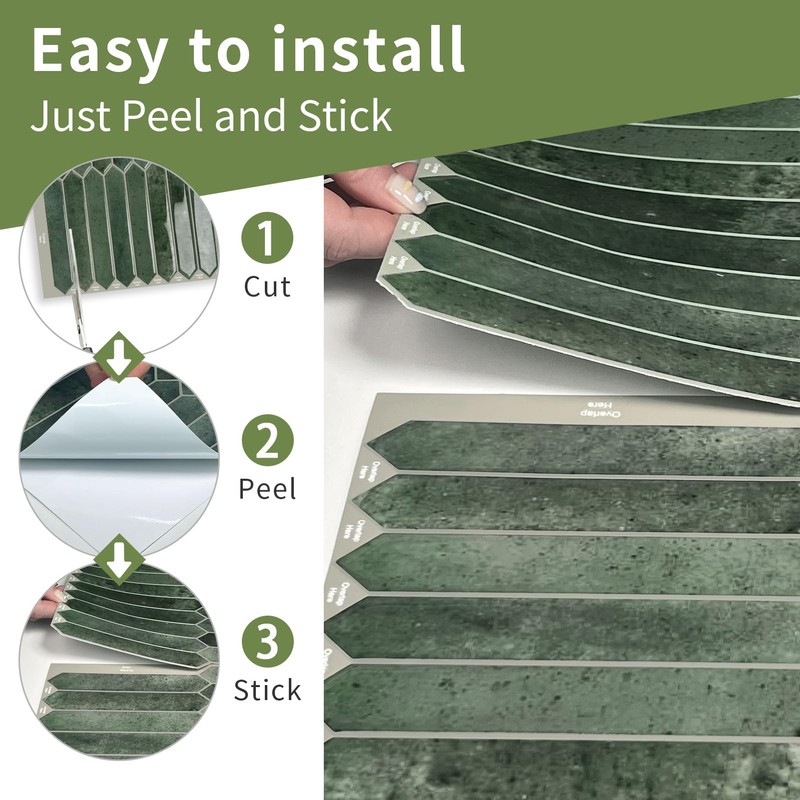 Green Long Hexagon Tile Peel and Stick Backsplash, 10 Sheets