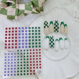Checkerboard Square Nail Art Stickers Ultra-thin Color Checkerboard Self-adhesive Nail Art Sticker, Blue, Red, Black, White, Purple, Green Checkerboard Square nail Art Stickers (3 Sheets)