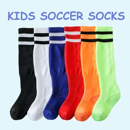 Marchare Boys Soccer Socks Toddler Athletic Socks 7-10 Years Knee High Striped Football Socks For Boys Girls Pink/Navy/Green/White 4 Pairs
