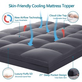 CHOKIT Premium 2100 Series Full Mattress Topper Extra Thick Mattress Pad Cover, 400TC Soft Plush Pillow Top for Back Pain, Breathable Cooling 5D Snow Down Alternative Fill with 8-21" Deep