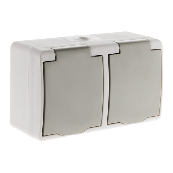 Schneider Electric 2P+T Horizontal Double Socket Mini IP54 Light Grey