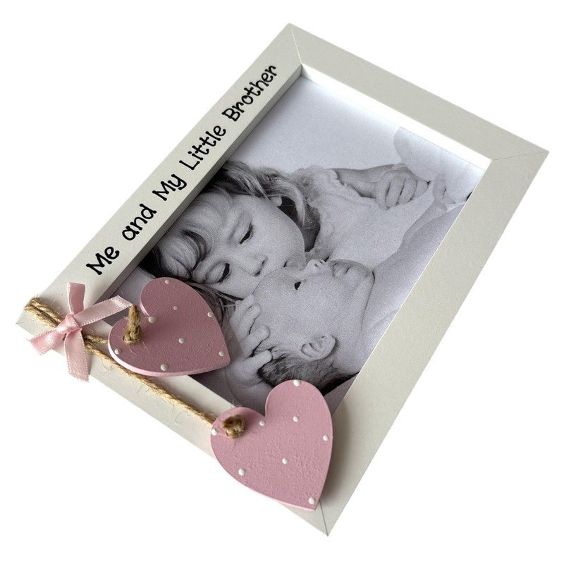 Me and My Little Brother Photo Frame Gift White Pink